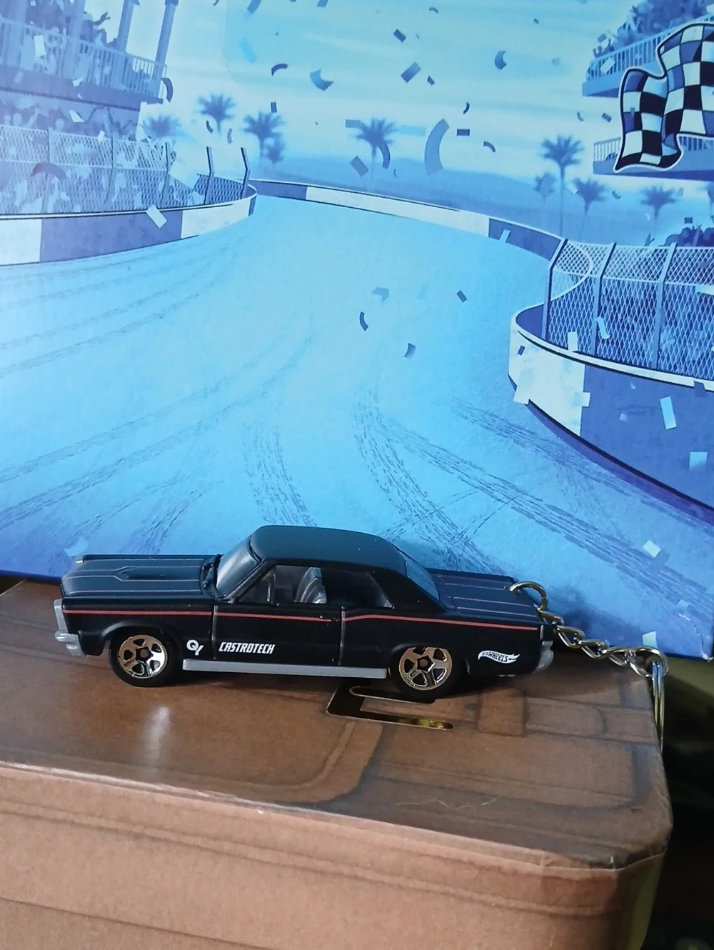 Black Diecast 66 Pontiac GTO Keychain Car with Red Stripes